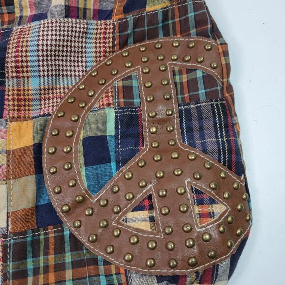 Hippie Peace Shoulder Bag Handbag Quilted 14x13x5 Inch - Picture 2 of 4